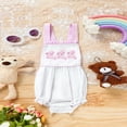 thumbnail image 1 of ZEHJUHAN Baby Sweet Bunny Romper, Adjustable Strap Onesie with Ruffle Trim and Snap Closure For Spring White，0-3M, 1 of 11