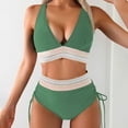 thumbnail image 1 of ZEHJUHAN Color Block High Waist Bikini Set - Two-Piece Tummy Control Swimsuit with Backless Design For Women Green，S, 1 of 9