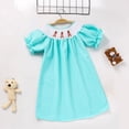 thumbnail image 1 of ZEHJUHAN Girl's Bunny Bow Embroidered Ruffle Detail Dress, Short Sleeve Round Neck Party A-Line Dress Blue，2Y, 1 of 14