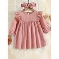 thumbnail image 1 of ZEHJUHAN Infant Girls Solid Color Long Sleeve Dress Ruffle Trim Accent Matching Headband Casual Party Wear Pink，18-24M, 1 of 7