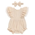 thumbnail image 1 of Zehjuhan Infants Baby Girl Ruffle Bubble Romper One-Piece Shorts Jumpsuit with Mesh Butterfly Sleeves Summer Outfit Apricot，0-3M, 1 of 7