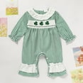 thumbnail image 1 of ZEHJUHAN Newborn Baby Girl's Clover Embroidered Romper, Green Checkered Long Sleeve Onesie with Lace Trim Green，3-6M, 1 of 11