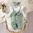 thumbnail image 1 of ZEHJUHAN Newborn Girl's Long Sleeve Bow Susender Set with Floral Print Baby Fall Winter Outfit with Lace Trim Green，1-3Months, 1 of 8