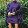 thumbnail image 1 of ZEHJUHAN Plus Size Women's Solid Color High Neck Dress Elegant Lantern Sleeve Blouson Gown for Spring Evenings Purple，XL, 1 of 4