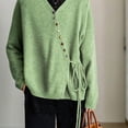 thumbnail image 1 of ZEHJUHAN Plus Size Women's Solid Color V-Neck Long Sleeve Knit Sweater with Colorful Buttons for Spring Fall Green，3XL, 1 of 4