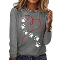 thumbnail image 1 of ZEHJUHAN Spring Fall Paw Print Graphic Long Sleeve Shirt - Cute Heart Design Crewneck Top for Women Light Gray，S, 1 of 4