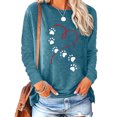 thumbnail image 1 of ZEHJUHAN Spring Fall Paw Print Graphic Long Sleeve Shirt - Cute Heart Design Crewneck Top for Women Peacock Blue，L, 1 of 4