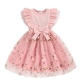 thumbnail image 1 of ZEHJUHAN Toddler Girl's Ruffle Sleeve Bow Princess Dress Sleeveless Round Neck 3D Floral Embroidery Mesh Party Dresses Pink，4Y, 1 of 7