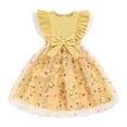 thumbnail image 1 of ZEHJUHAN Toddler Girl's Ruffle Sleeve Bow Princess Dress Sleeveless Round Neck 3D Floral Embroidery Mesh Party Dresses Yellow，6Y, 1 of 7