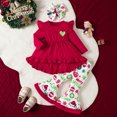 thumbnail image 1 of ZEHJUHAN Toddler Girls' 2-Piece Ruffle Hem Top & Flare Pants Set, Long Sleeve Print Outfit For Spring & Fall Red，2-3Y, 1 of 10