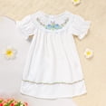 thumbnail image 1 of ZEHJUHAN Toddler Girls' Floral Embroidery A-Line Dress, Bubble Sleeve Ruffle Neck Party Dress for Summer White，18-24M, 1 of 12