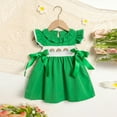 thumbnail image 1 of ZEHJUHAN Toddler Girls' Short Sleeve Ruffle Dress, Rainbow Embroidery Bow Detail Back Button Dress Green，9-12M, 1 of 10