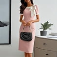 thumbnail image 1 of ZEHJUHAN Women's Bow-Accent Bodycon Dress - Contrast Trim Short Sleeve Midi for Parties & Formal Events Pink，2XL, 1 of 6