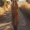 thumbnail image 1 of ZEHJUHAN Women's Brown Sleeveless Romper with Tassel Details High Waist Wide Leg Boho Western Fringe Jumpsuit Light Brown，S, 1 of 4
