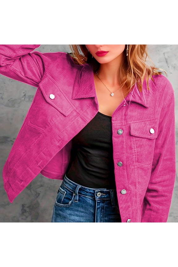 Women's Casual Corduroy Jacket - Long Sleeve Button-Up Coat with Flap Pockets, Lightweight Fall & Spring Outerwear