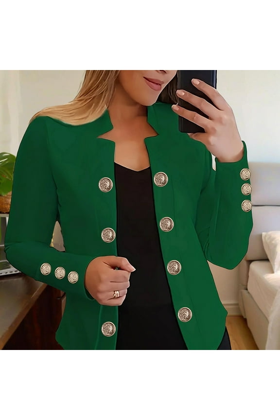Women's Chic Double-Breasted Knit Blazer Jacket - Long Sleeve Cardigan-Style Office Coat with Button Cuffs, Stretchy Comfort for Work & Weekend
