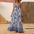 thumbnail image 1 of ZEHJUHAN Women's Deep V-Neck Strappy Floral Print Backless Maxi Dress, A-Line Summer Vacation Dress Blue，S, 1 of 7