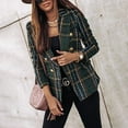 thumbnail image 1 of ZEHJUHAN Women's Double-Breasted Check Blazer - Plaid Trench Style Long Sleeve Coat for Office & Casual Wear Dark Green，XL, 1 of 4