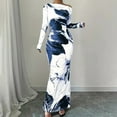 thumbnail image 1 of ZEHJUHAN Women's Elegant One-Shoulder Long Sleeve Bodycon Dress with Floral Print Formal Holiday Bodycon Midi Dress Blue，M, 1 of 4