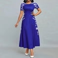 thumbnail image 1 of ZEHJUHAN Women's Floral Print Short Sleeve Maxi Dress, High Waist A-Line Summer Casual to Formal Dress Navy Blue，S, 1 of 4