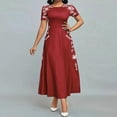 thumbnail image 1 of ZEHJUHAN Women's Floral Print Short Sleeve Maxi Dress, High Waist A-Line Summer Casual to Formal Dress Wine Red，S, 1 of 4