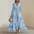 thumbnail image 1 of ZEHJUHAN Women's Floral Print V-Neck Long Sleeves A-Line Flowy Elegant Maxi Dress with Ruffled Hem for Vacation Light Blue，M, 1 of 4