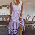 thumbnail image 1 of ZEHJUHAN Women's Plus Size Sleeveless Floral Print Midi Dress Vacation Boho Sundress with Stitching Design Purple，3XL, 1 of 4
