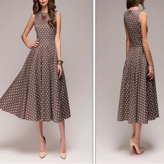 ZEHJUHAN Women's Retro Polka Dot Swing 1950s Inspired Sleeveless A-Line Cocktail Dress for Summer Parties Coffee,S