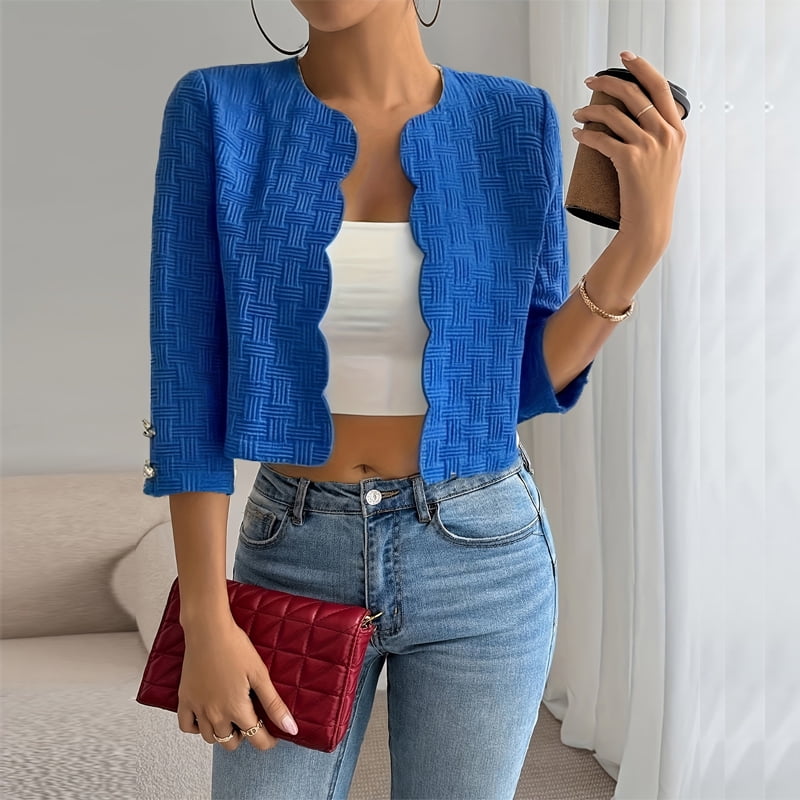 ZEHJUHAN Women's Solid Color Textured Short Jacket - 3/4 Sleeve