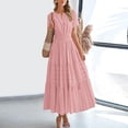 thumbnail image 1 of ZEHJUHAN Women's Solid Color V-Neck Short Sleeve Maxi Dress with Elastic Waist A-Line Ruffle Hem Summer Casual Dress Pink，XXL, 1 of 6