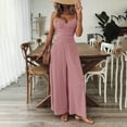 thumbnail image 1 of ZEHJUHAN Women's Solid Color V-Neck Wide Leg Jumpsuit with Adjustable Straps Back Tie Backless Design Summer Vacation Wear Pink，XL, 1 of 5