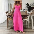 thumbnail image 1 of ZEHJUHAN Women's Solid Color V-Neck Wide Leg Jumpsuit with Adjustable Straps Back Tie Backless Design Summer Vacation Wear Rose Red，L, 1 of 7