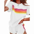 thumbnail image 1 of ZEHJUHAN Women's Summer Round Neck Short Sleeve 2-Piece Set - Striped Casual Top & Shorts Outfit White，S, 1 of 5