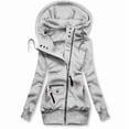 thumbnail image 1 of ZEHJUHAN Women's Urban Motion Jacket: Slim-Fit Zip Hoodie with Pleated Detail & Adjustable Drawstring Gray White，S, 1 of 4