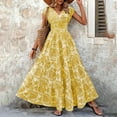 thumbnail image 1 of ZEHJUHAN Women's V-Neck Botanical Print Short Sleeve Maxi Dress, Elastic Waist Bohemian Flowy Summer Dress Yellow，S, 1 of 6