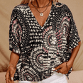 thumbnail image 1 of ZEHJUHAN Women's V-Neck Floral Print Batwing Sleeve Top - Loose Fit Casual Vacation Blouse for Summer Black，XXL, 1 of 5