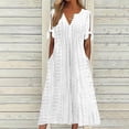 thumbnail image 1 of ZEHJUHAN Women's V-Neck Maxi Dress Short Sleeve Lace Flowy Beach Sundress for Summer Special Occasions White，S, 1 of 14