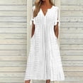 thumbnail image 1 of ZEHJUHAN Women's V-Neck Maxi Dress Short Sleeve Lace Flowy Beach Sundress for Summer Special Occasions White，S, 1 of 14