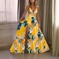 thumbnail image 1 of ZEHJUHAN Women's V-Neck Sleeveless Slit Maxi Sexy Back Tie A-Line Flowy Beach Dress For Summer Vacation Yellow print，XL, 1 of 14