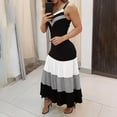 thumbnail image 1 of ZEHJUHAN Women's V-Neck Tri-Color Spliced Slip Flowy A-Line Summer Maxi Dress Vacation Boho Beach Dress Gray，S, 1 of 4