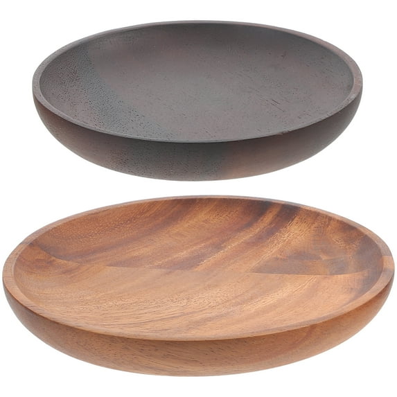 ZEHUANYU 2Pcs Food Plates Household Salad Plates Multipurpose Table Wares (Dark Wood Color)