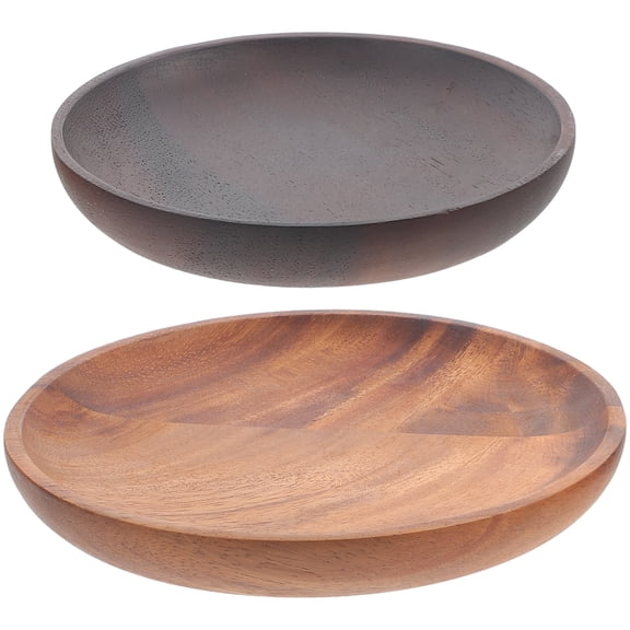 ZEHUANYU 2Pcs Food Plates Household Salad Plates Multipurpose Table Wares (Dark Wood Color)