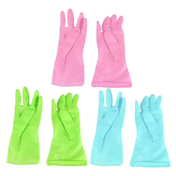 ZEHUANYU 3 Pairs Thin Style Rubber Household Dishwashing Gloves Anti-slip Kitchen Cleaning Gloves Waterproof Gloves for Home Use Size L (Random color)