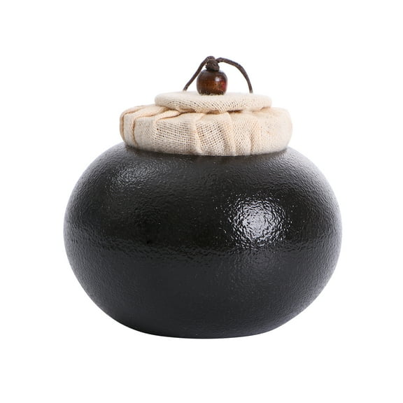 Chinese Style Black Pottery Tea Jar Storage Container for Coffee Beans Sealed Canister with Lid