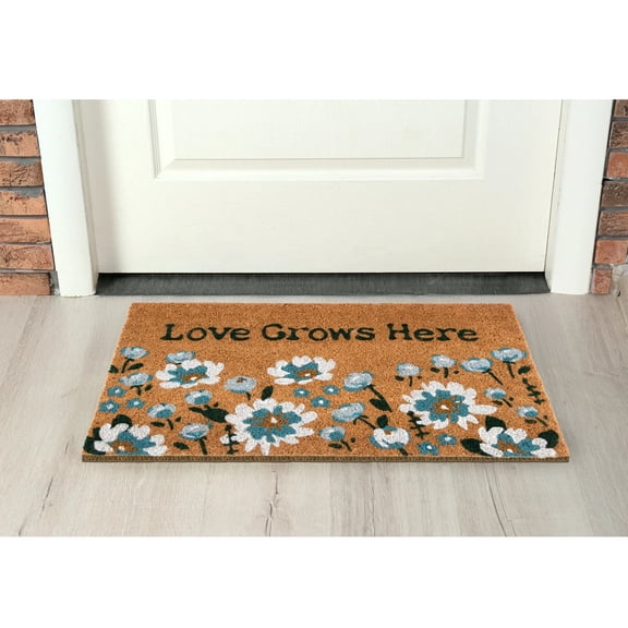 ZEIDO Doormat Coir - Flowers, 18x30 Inch, Indoor Outdoor Doormats, Welcome Mat for Entryway, Non-Slip Rubber Backing, All Natural Cotton Husk, Easy to Clean Welcome Mats for Front Door A