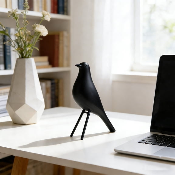 ZEIDO Handcrafted Mid-Century Modern Dove Sculpture Desk Decor - Arts Bird Figurine for Home, Office, Gifts, Bird Lovers & Interior Designers Black