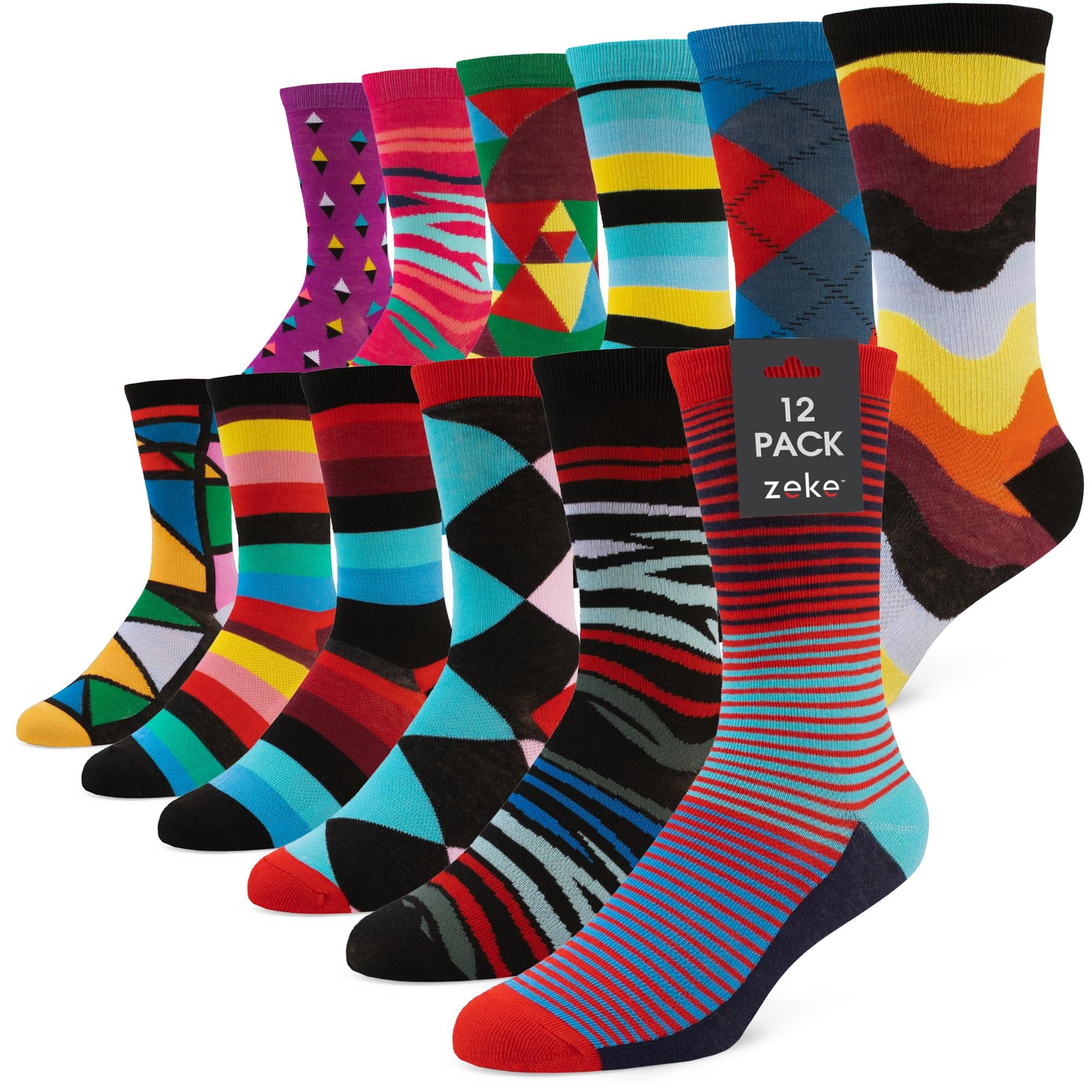 ウェア STREET SOCKS ZEKE Men's Pattern Dress Funky Fun Colorful Crew Socks 12 Assorted
