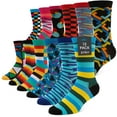 thumbnail image 1 of ZEKE Men's Pattern Dress Funky Fun Colorful Crew Socks 12 Assorted Patterns Variation H, 12-16, 1 of 8