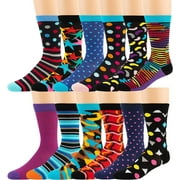 ZEKE Mens Cotton Dress Socks - 12 Pack Funky Colorful Crew Socks - Fashion Patterned Fun Striped Argyle Bright Collection, numeric_12