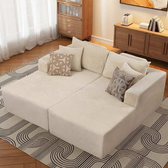 ZEKOO 136''x69'' Plush Modular Sectional Sofa with Pillows-Beige